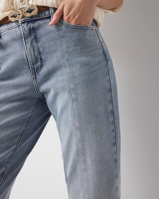 High-Rise Raw Hem Pintuck Straight Jean with Slit | White